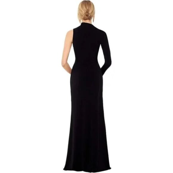 BETSY & ADAM Asymmetric Single Long Sleeve Gown in Black Size US 8 - Picture 14 of 15